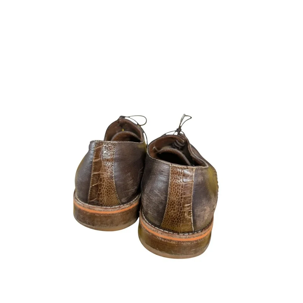 Belvedere Borgo Ostrich & Calfskin Wingtip Shoes Brown Size 11 D‎